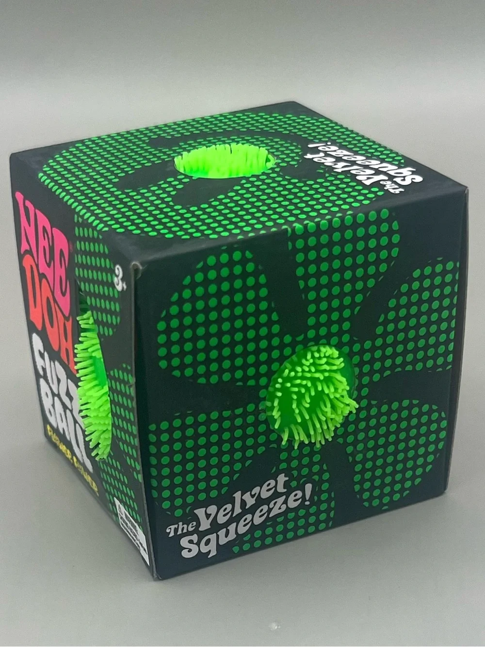 Authentic NEEDOH Fuzz Ball Flower Power GREEN 💚 The Velvet Squeeze Squishy NEW